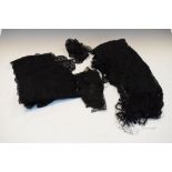 Victorian crochet lace mourning shawl, table runner, and other textile fragments