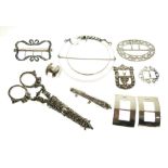 Assorted small items of silver, white metal etc to include oval belt buckle, pair of shoe buckles,