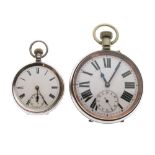 Early 20th Century silver-plated 'Goliath' open-face pocket watch, white Roman dial with