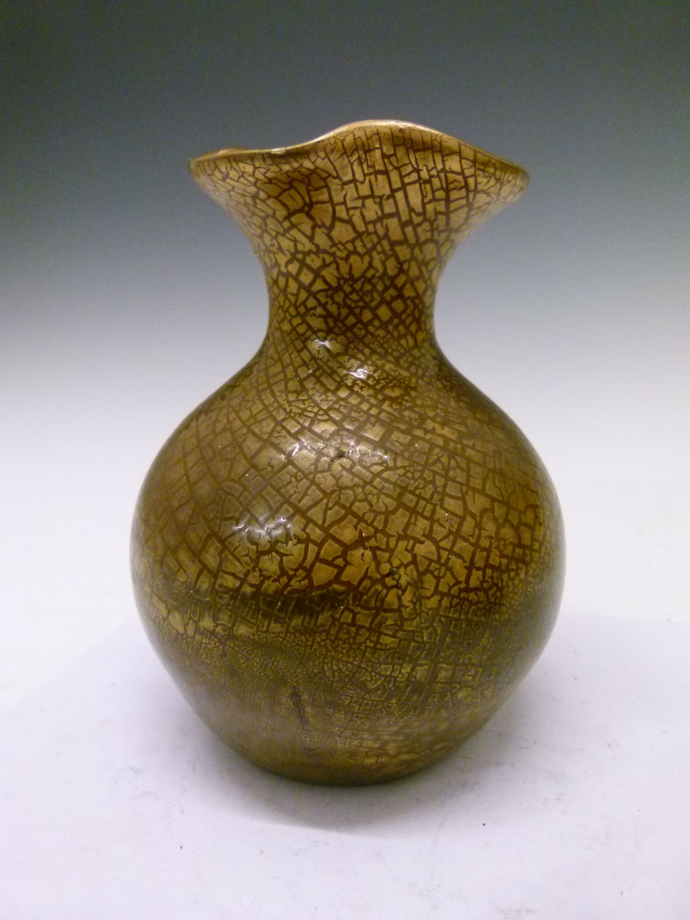 Elton Ware gold/copper crackle baluster vase having a ruffled rim, underside with painted mark, 18cm - Image 2 of 7