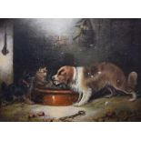 Edward Armfield (1817-1896) - 19th Century oil on canvas - Stable interior with spaniel and two