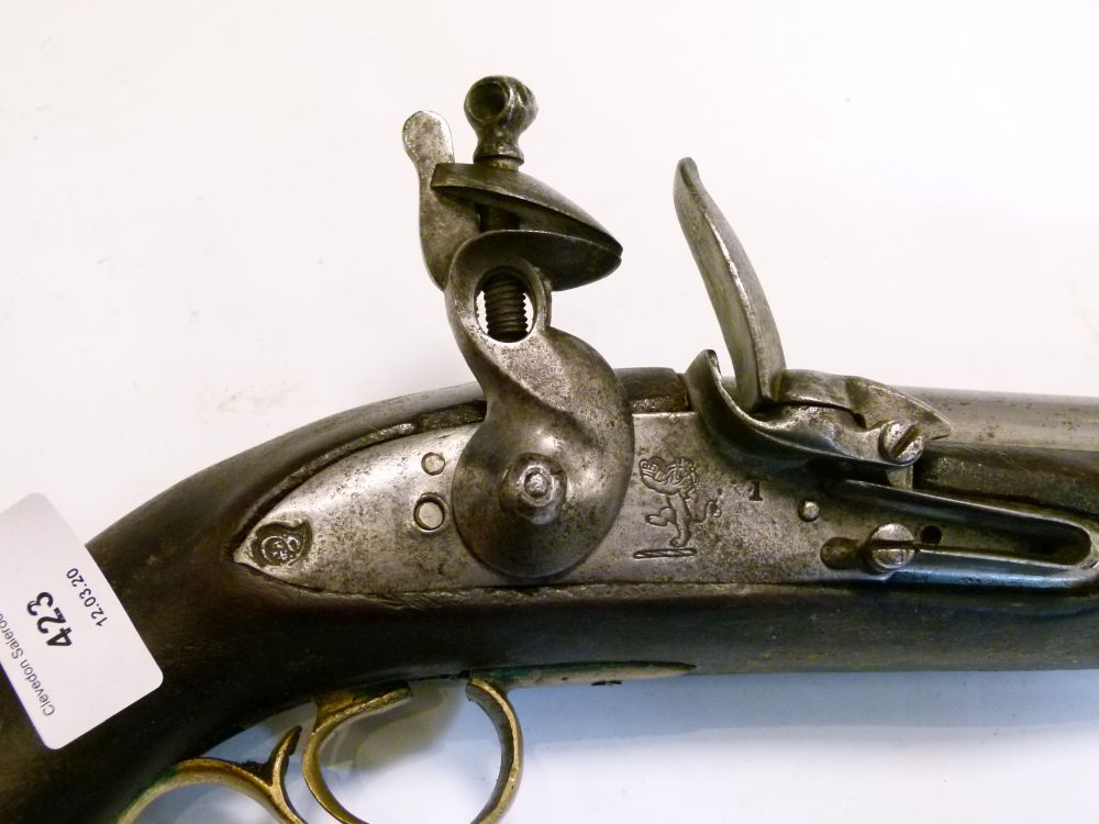 East India Company 12 bore full stocked flintlock holster pistol, circa 1840, the round steel barrel - Image 2 of 7