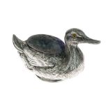 Edward VII silver novelty pin cushion in the form of a duck, sponsors mark of Sydney & Co,