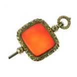 Victorian carnelian set watch key seal fob, the rectangular panel 3.5cm x 3.1cm Condition: **General