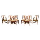Set of eight 19th Century Country Chippendale mahogany dining chairs, comprising six standards and