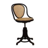 Thonet - Early 20th Century ebonised bentwood swivel chair, with cane back and circular seat,