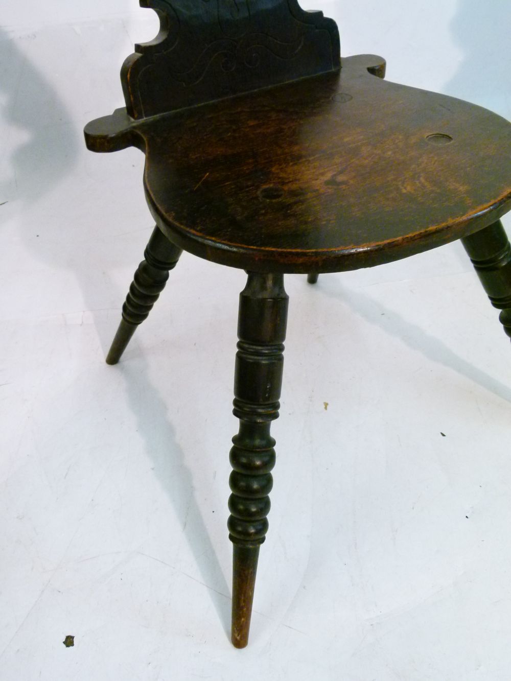 Two unusual 19th Century oak hall chairs, in the 'Romayne' tradition, one with oval back and - Image 6 of 10
