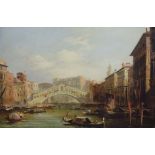 19th Century Italian School - Oil on canvas - Rialto Bridge, Venice, 33cm x 50cm, unsigned, the