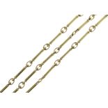 9ct gold baton link chain, to a box clasp with a safety catch, 83cm long, 37g gross Condition: