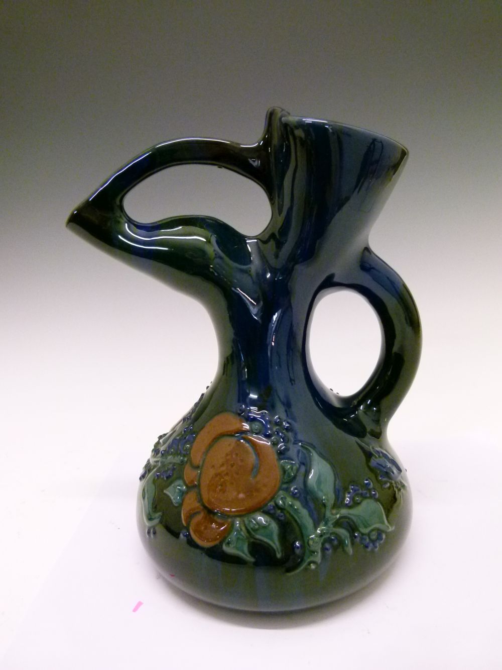 Elton Ware jug, with stylised spout, having foliate decoration on a green and blue ground, mark to - Image 3 of 8