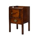 George III mahogany tray-top night cupboard, with three quarter gallery and pierced carry handles