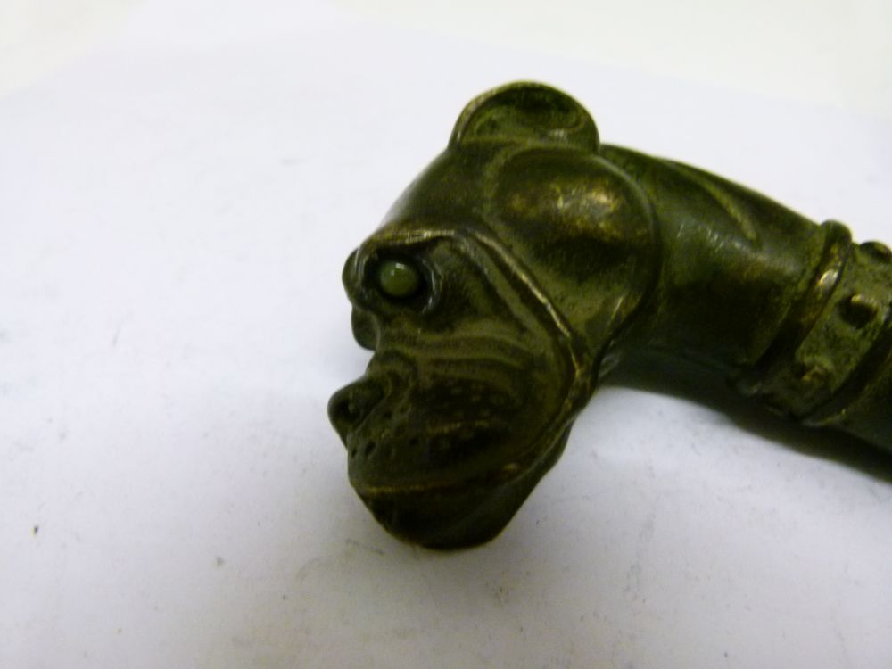 19th/early 20th Century cast walking stick or cane handle modelled as the head of a dog of Boxer - Image 5 of 7