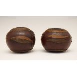 Ethnographica - Two African Zulu or Nguni snuff pots, each being a two-tone wire-decorated red