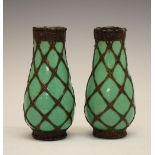 Unusual pair of early 20th Century Japanese celadon porcelain vases, late Meiji/Taisho, each of