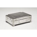 Edward VII Art Deco style silver cigar and cigarette box, with engine-turned stepped rectangular