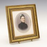 Franz Till, Dresden - Late 19th Century oval porcelain portrait miniature plaque, decorated with a