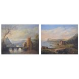 19th Century Continental School - Pair of oils on canvas - Classical ruins in an Italianate
