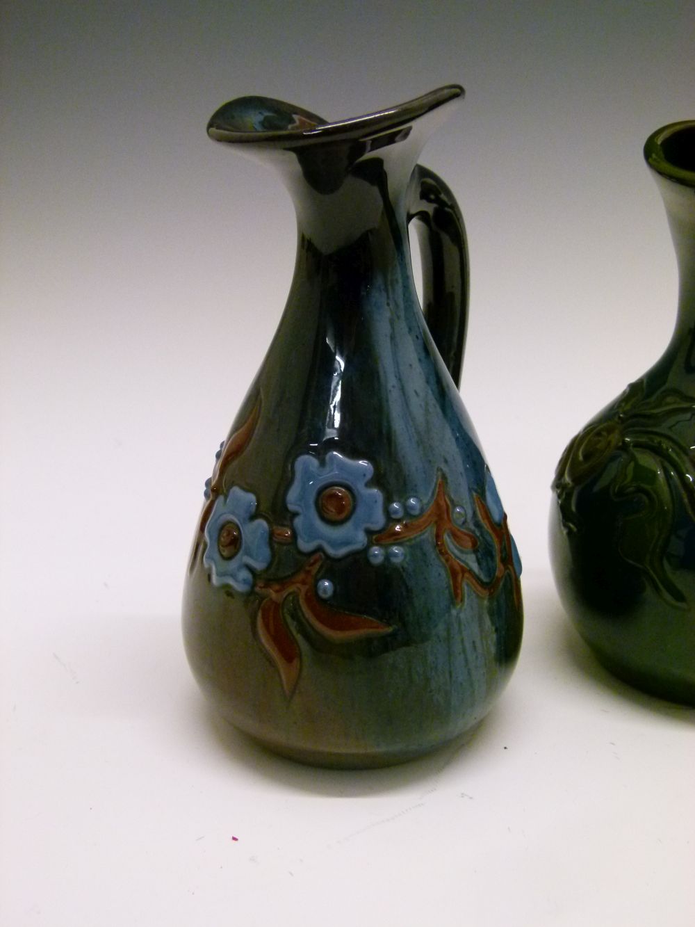 Two small Elton Ware jugs, both with foliate decoration, one being on a blue/brown ground, the other - Image 2 of 7