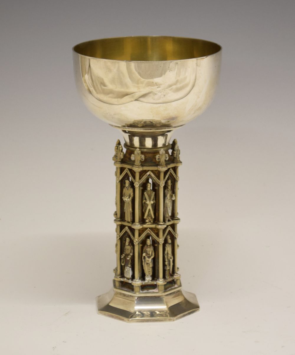 Local Interest - Limited edition 'Wells Cathedral' silver goblet, 224/800, London 1982, 17cm high,