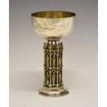 Local Interest - Limited edition 'Wells Cathedral' silver goblet, 224/800, London 1982, 17cm high,