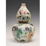 Chinese porcelain Famille Verte porcelain double-gourd vase, decorated with figures in a