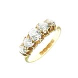 Five stone diamond ring, Chester 1888, the graduated old brilliant cuts totalling approximately 0.
