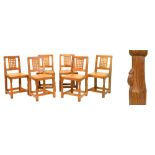 Workshop of Robert Thompson of Kilburn North Yorkshire - Set of six 'Mouseman' golden oak dining