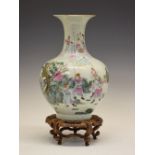 19th Century Chinese Canton Famille Rose porcelain vase of squat ovoid form with tall waisted