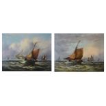 20th Century English School - Pair of oils on canvas - Seascapes with vessels, unsigned, 38cm x 51cm