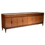 Modern Design - 1960's period teak sideboard fitted four drawers above four pairs of doors, 238cm