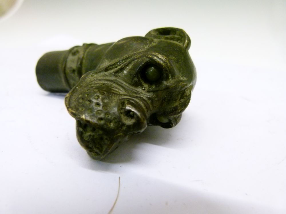 19th/early 20th Century cast walking stick or cane handle modelled as the head of a dog of Boxer - Image 4 of 7