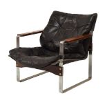 Modern Design - 1960's period Merrow Associates style chrome, leather and rosewood armchair having