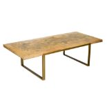 Modern Design - Roche Bobois marble and metal inlaid mosaic top coffee table on gold painted steel