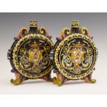 Pair of 19th Century French Gien faience pottery vases, each of moon flask form decorated with an