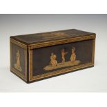 Late 19th Century Italian Sorrento-ware olive wood and marquetry tea caddy, the hinged rectangular