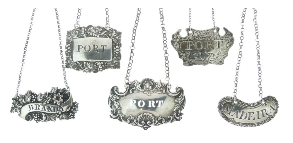 Five assorted Georgian and later spirit labels, comprising Port, London 1831, sponsors John, Henry &