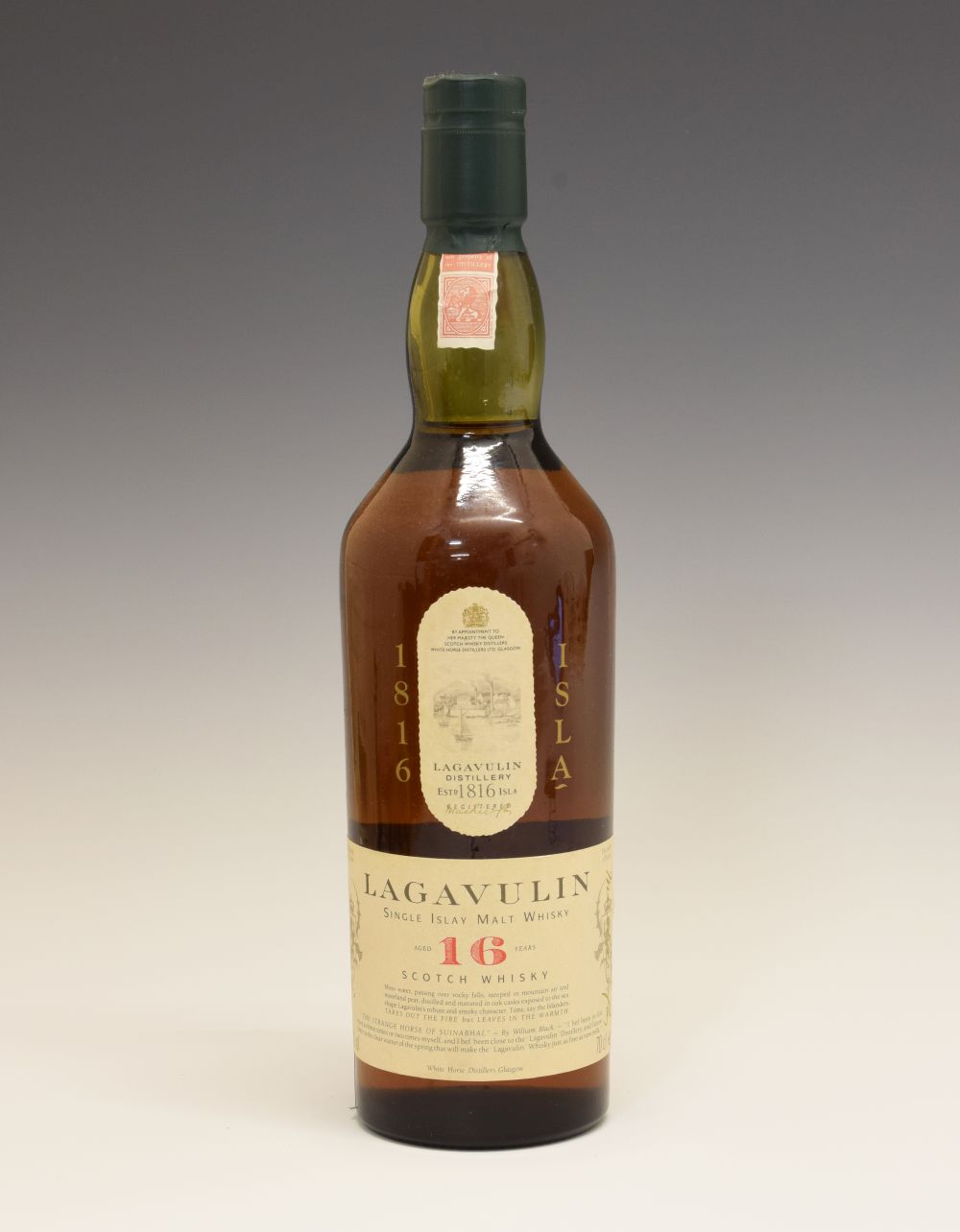 Lagavulin 16 Years Aged Single Islay Malt Whisky, one bottle Condition: Seal is good, level is good,