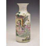 Chinese Canton Famille Rose porcelain vase of cylindrical form with waisted neck, decorated with