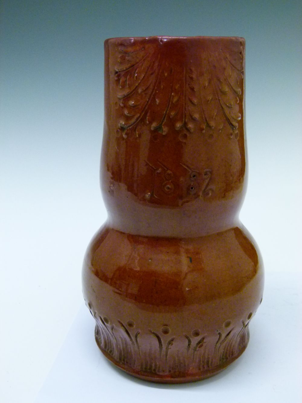 Elton Ware - dated late 19th Century jug, 1882, decorated with foliage on a brown ground, base - Image 3 of 9