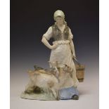 Large early 20th Century Austrian Amphora figure of a female goatherd carrying a water pail beside