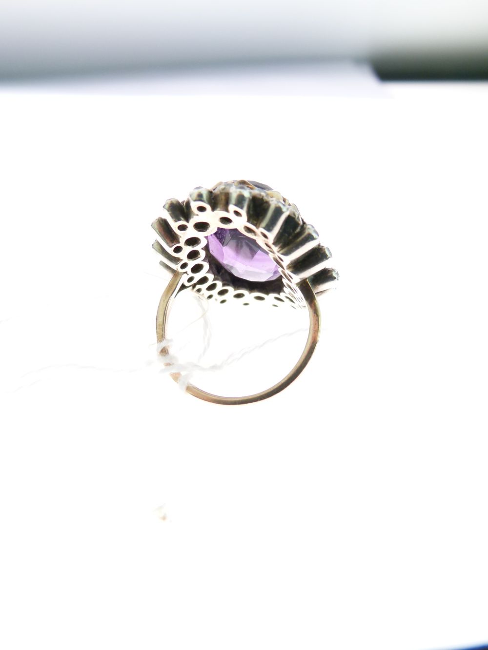 Late 19th Century amethyst and diamond cluster ring, unmarked, the oval cut measuring - Image 4 of 7