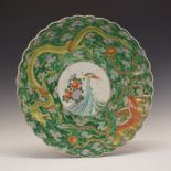 Early 20th Century Japanese porcelain charger, decorated in enamel colours with a perching bird