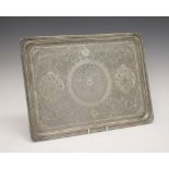 Persian (possibly Isfahan) rectangular tray, with typical Iranian decoration and raised rim with