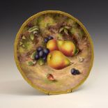 Royal Worcester porcelain cabinet plate, hand-painted with pears, red grapes and a strawberry on