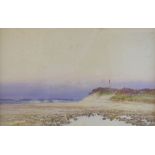 Frederick John Widgery (1861-1942) - Watercolour - Beach scene with gulls and a headland in bloom,