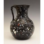 Large late 18th/early 19th Century Nailsea-type green glass jug, of bulbous form, the dark olive-
