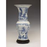 Chinese porcelain blue and white 'Yen-Yen' vase, the flared tall neck and balustroid body both