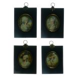 Matched set of four 19th Century portrait miniatures depicting; titled to reverse: Hon Miss