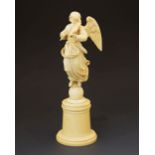 Good quality 19th Century carved ivory figure of an angel musician, probably Dieppe, the figure