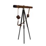 Second World War brass and leather cased military field telescope, on tripod by W. Ottway & Co, Ltd,